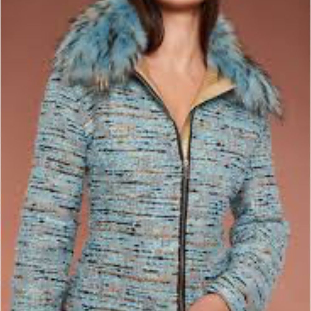 OO LA LA TWEED COMBO ZIP JACKET with removable fur collar
